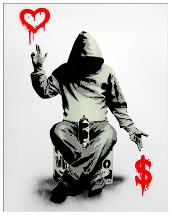 Allernieuwste.nl® Canvas Schilderij Banksy AS ABOVE, SO BELOW ? - Graffiti Art - Poster - Woonkamer - 50 x 70 cm - Kleur