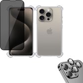 Coque iPhone 15 Plus + Protecteur d'écran privé iPhone 15 Plus + Objectif d'appareil photo en verre de protection iPhone 15 Plus - Privacy Proteqt+