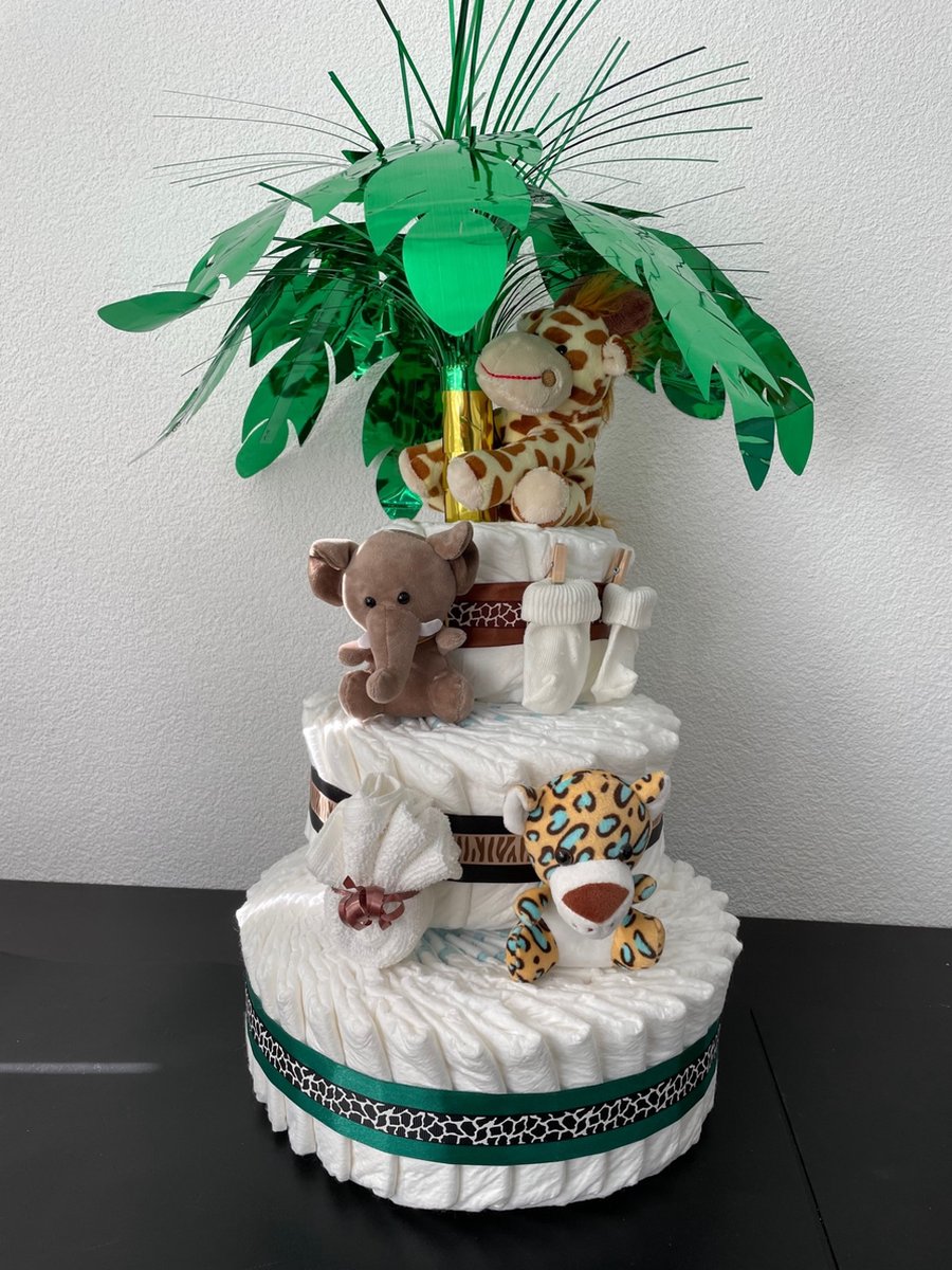 Image of 3-Laags Neutrale Luiertaart Jungle Girafje