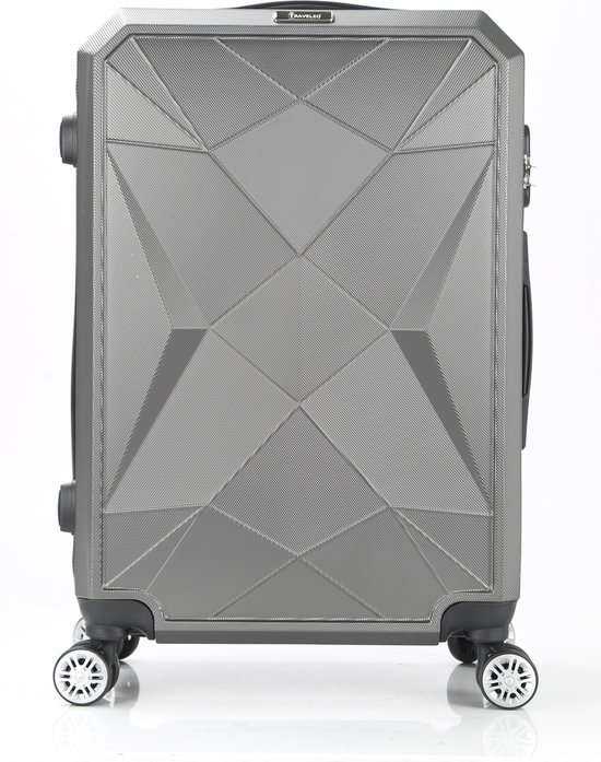 Travelsuitcase - Koffer Diamond - Reiskoffer met cijferslot en op wielen - Stevig ABS - Grijs - Maat XL ca 75x47x31 cm