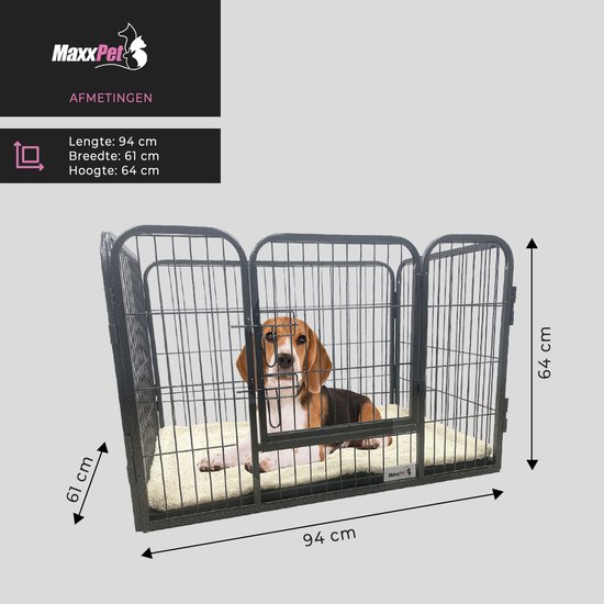 MaxxPet Puppyren - Hondenbench - Puppykennel - Hondenren - 93X61X63 cm - Antraciet/Zwart - Incl. Plaid