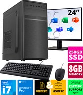 Intel Compleet PC SET 24" | Intel Core i7 | 8 GB RAM | 250 GB SSD | Windows 11 Pro | Inclusief Muis & Toetsenbord & Monitor