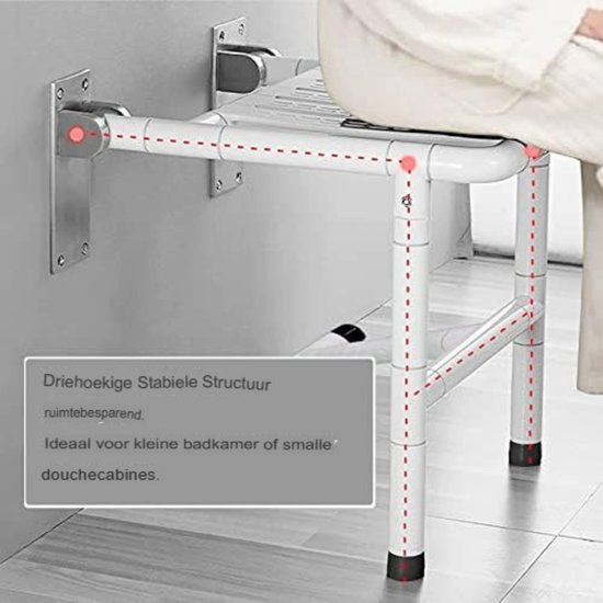 Tabouret Pliant Mural Pour Salle De Bain / Douche - En Bois Massif - Dimensions 38x35x3 Cm - Vert - Fixation Incluse - 7