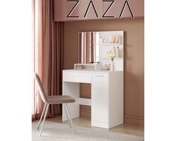 ZAZA Home Kaptafel, make up tafel met spiegel en opbergvak, 1 lade, 2 legplanken, wit