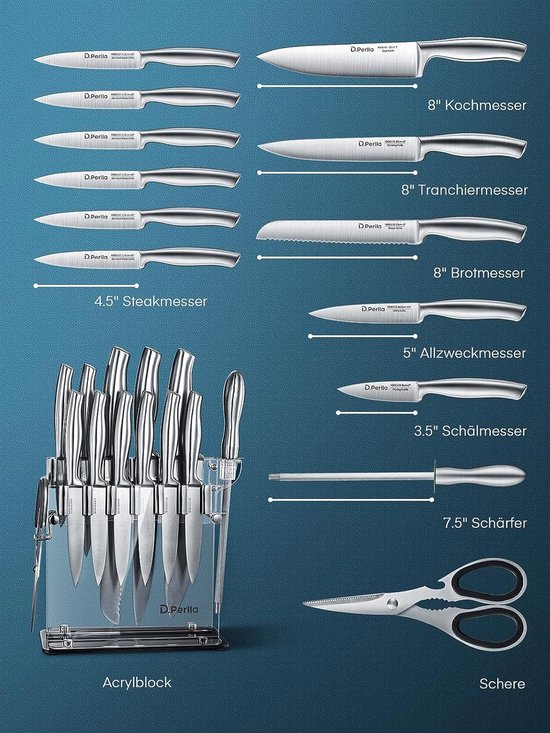 D.Perlla Couteaux de Cuisine, Set Couteau de Cuisine 16 Pièces en