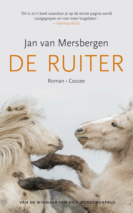 Boek 'De Ruiter' met op de voorkant twee paarden met manen in de wind. Titel en auteursnamen in grote letters.