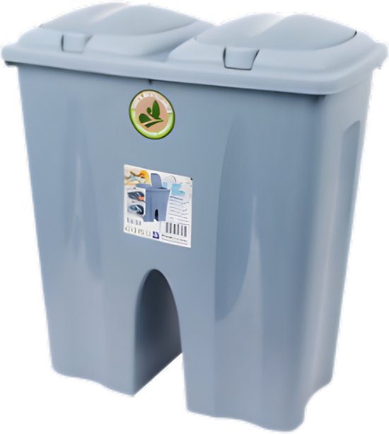 Poubelle Double Compartiments 18L - Pour Tri Sélectif - Couvercle à Fermeture Douce - Intérieur/extérieur - Design Moderne ABS - 4