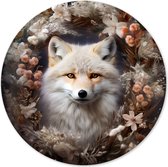 Graphic Message - Print op Cirkel - Krans met Vos - Wandcirkel - Herfst Winter Wanddecoratie - Muurcirkel - Wooncirkel - Fotografie - Bloemen - Natuur - Landelijke Woningdecoratie - Woonkamer - Slaapkamer