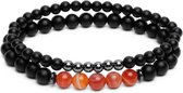 Zentana Set van 2 - Balans Armbanden - Agaat & Hematiet - Doelgerichtheid - S 165mm