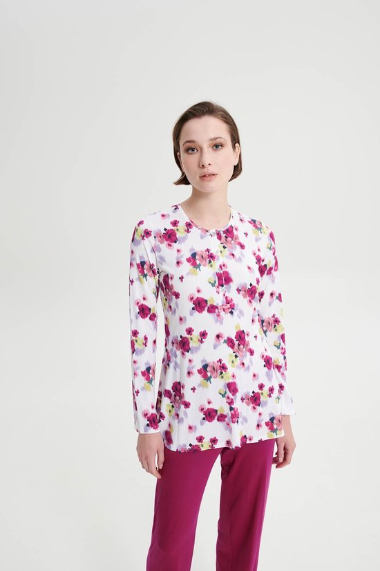 Pyjama Femme 100% Coton, Rose, Automne, Manches Longues, Boutons