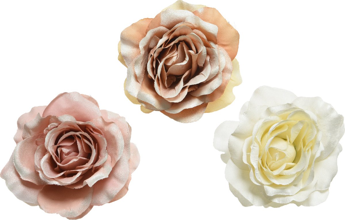 Decoris Roos Kerstclip - Zijde - 14 x 8,5 cm - Kerstaccessoire