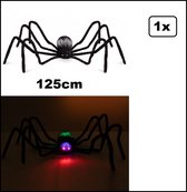 Super Spin zwart met licht in ogen 125cm - excl. batterijen - Horror Halloween creepy spinnen fun griezel