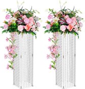 Tafelopzetstukken voor bruiloftstafel, 2 stuks, 80 cm hoge bloemenvaas, kristallen bloemstandaard voor festivalvelddecoraties, massa-bruiloftsdecoratietafel met geometrische middenstukstandaard