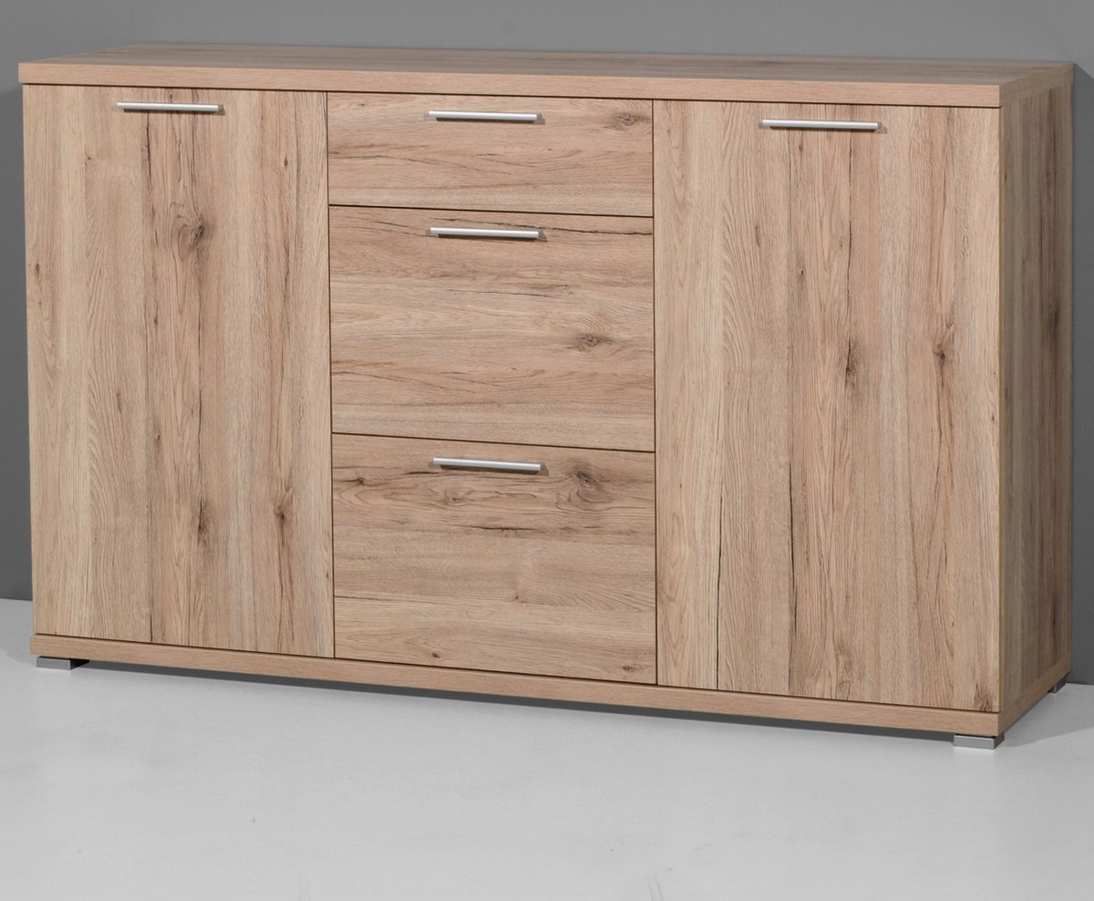 Dressoir Tosun 144 Cm Met 2 Deuren & 3 Lades - Eik