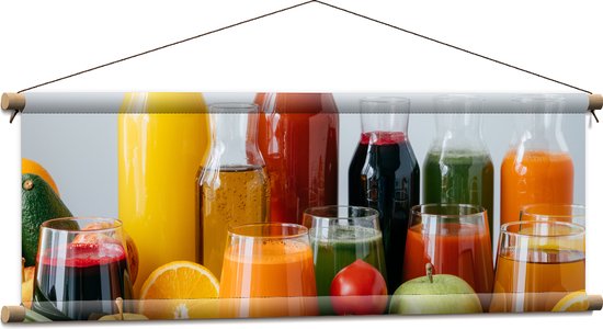 Textielposter - Eten - Fruit - Glazen - Flessen - Kleuren - 90x30 cm Foto op Textiel