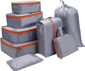 8-delige koffer-organizerset, reisverpakkingspakketten, paktassen voor koffer, pakkubussen voor kleding, reisorganizers, kledingtassen, schoenenzakken en waszak, grijs
