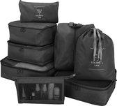 8-delige set pakkubussen, multifunctionele koffer-organizerset, waterdichte packing cubes, kofferorganizer, kledingtassen voor kleding, schoenentas, cosmeticatas voor reizen (zwart)