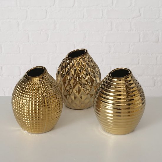 DRW Ronde vloervaas van keramiek in goud, 15 x 40 cm DRW Ronde vloervaas van keramiek in goud, 15 x 40 cm