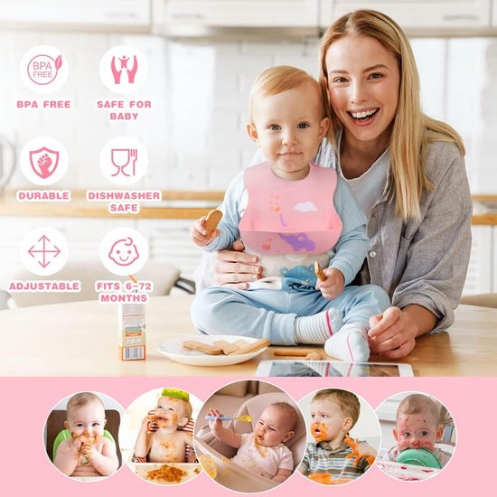 PandaEar Set van 3 siliconen slabbetjes voor baby's, meisjes en jongens, waterdicht, met grote zak, kruimelverzamelaar, BPA-vrij PandaEar Set van 3 siliconen slabbetjes voor baby's, meisjes en jongens, waterdicht, met grote zak, kruimelverzamelaar, BPA-vrij