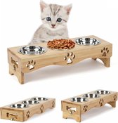 GHIAKQYT Verhoogde kattenbak, 3-delige set, roestvrij staal, verhoogde kattenvoerbak, 15° gekanteld voederstation, in hoogte verstelbaar, voederstation voor katten en kleine honden