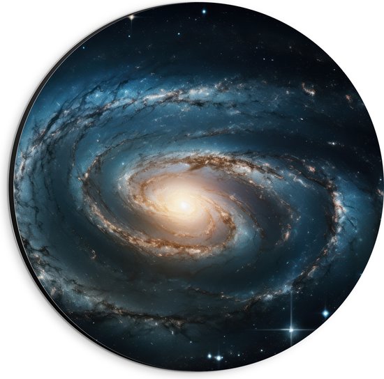 Dibond Muurcirkel - Galaxy - Sterren - Kleuren - 20x20 cm Foto op Aluminium Muurcirkel (met ophangsysteem)