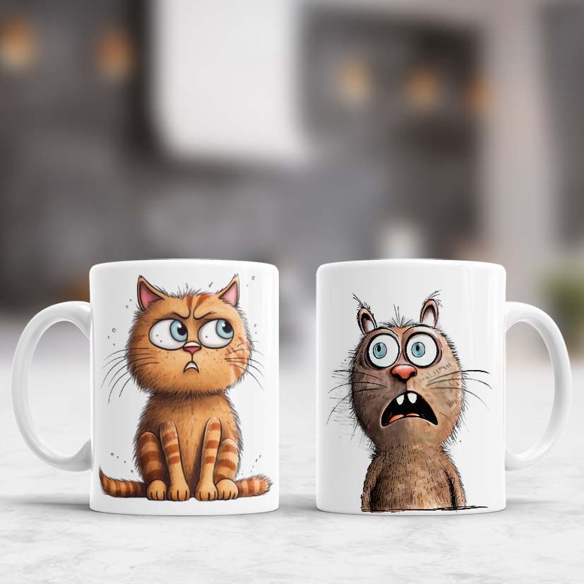 Mug Funny Cup - Chats de Bande Dessinée Cats Funny - Wit Zwart - Céramique  - 350ml