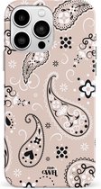 xoxo Wildhearts Paisley Dawn Nude - Double Layer - Hard case hoesje geschikt voor iPhone 14 Pro Max hoesje - Print met bloemen en hartjes - Beschermhoes geschikt voor iPhone 14 Pro Max case met print - beige / zwart