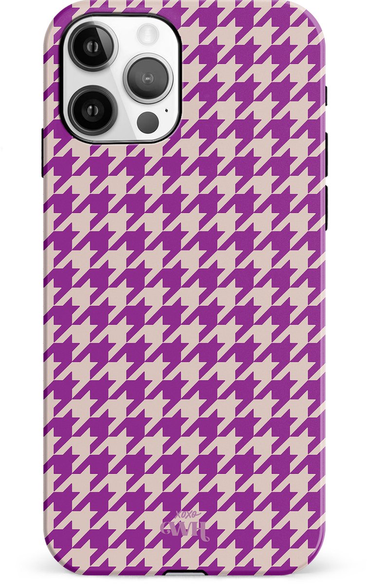 xoxo Wildhearts When In Paris Purple - Double Layer - Hardcase hoesje geschikt voor iPhone 11 Pro Max hoesje - Paars hoesje - Hoesje geruit geschikt voor iPhone 11 Pro Max - Paarse case geschikt voor iPhone 11 Pro Max case - paars / beige