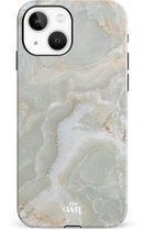 xoxo Wildhearts Marble Green Illusion - Double Layer - Hoesje geschikt voor iPhone 14 Plus - Marmer hoesje shockproof groen - Hard Case geschikt voor iPhone 14 Plus - Groen