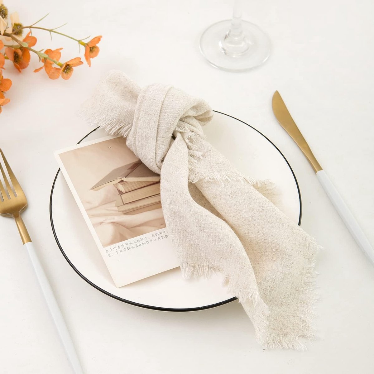 RANJIMA Stoffen servetten, beige, set van 4 linnen servetten, 45 x 45 RANJIMA Stoffen servetten, beige, set van 4 linnen servetten, 45 x 45