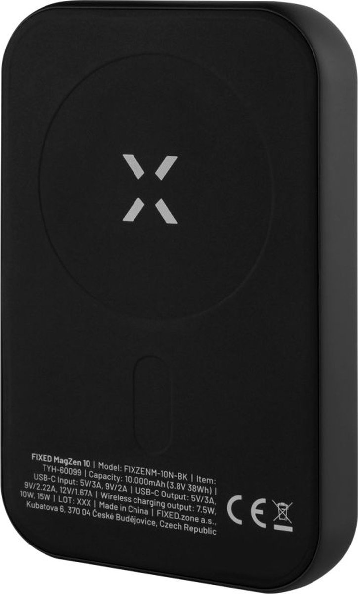 Fixed Powerbank 10000 mAh MagSafe Zwart | Magzen | Draadloos opladen | USB-C aansluiting | 20W PD