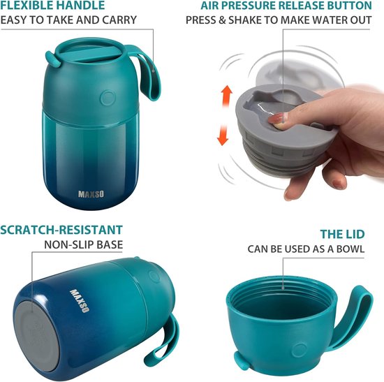 Thermocontainer voor eten, 500 ml en 700 ml, roestvrij staal, warmhoudcontainer met opvouwbare lepel, gerechten, babyvoeding, soep, pap, yoghurt, thermo-voedselcontainer onderweg, 2 isolatiecontainers — afbeelding 2