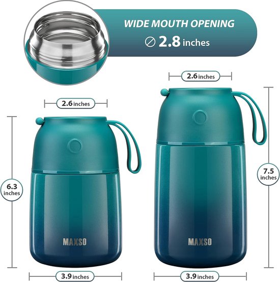 Thermocontainer voor eten, 500 ml en 700 ml, roestvrij staal, warmhoudcontainer met opvouwbare lepel, gerechten, babyvoeding, soep, pap, yoghurt, thermo-voedselcontainer onderweg, 2 isolatiecontainers — afbeelding 3