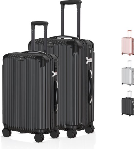 HTgroce 2 stuks kinderkoffer, reiskoffer voor kinderen met nekkussen, bagagelabel, koffer voor meisjes, met universele wielen, Zwarte katten