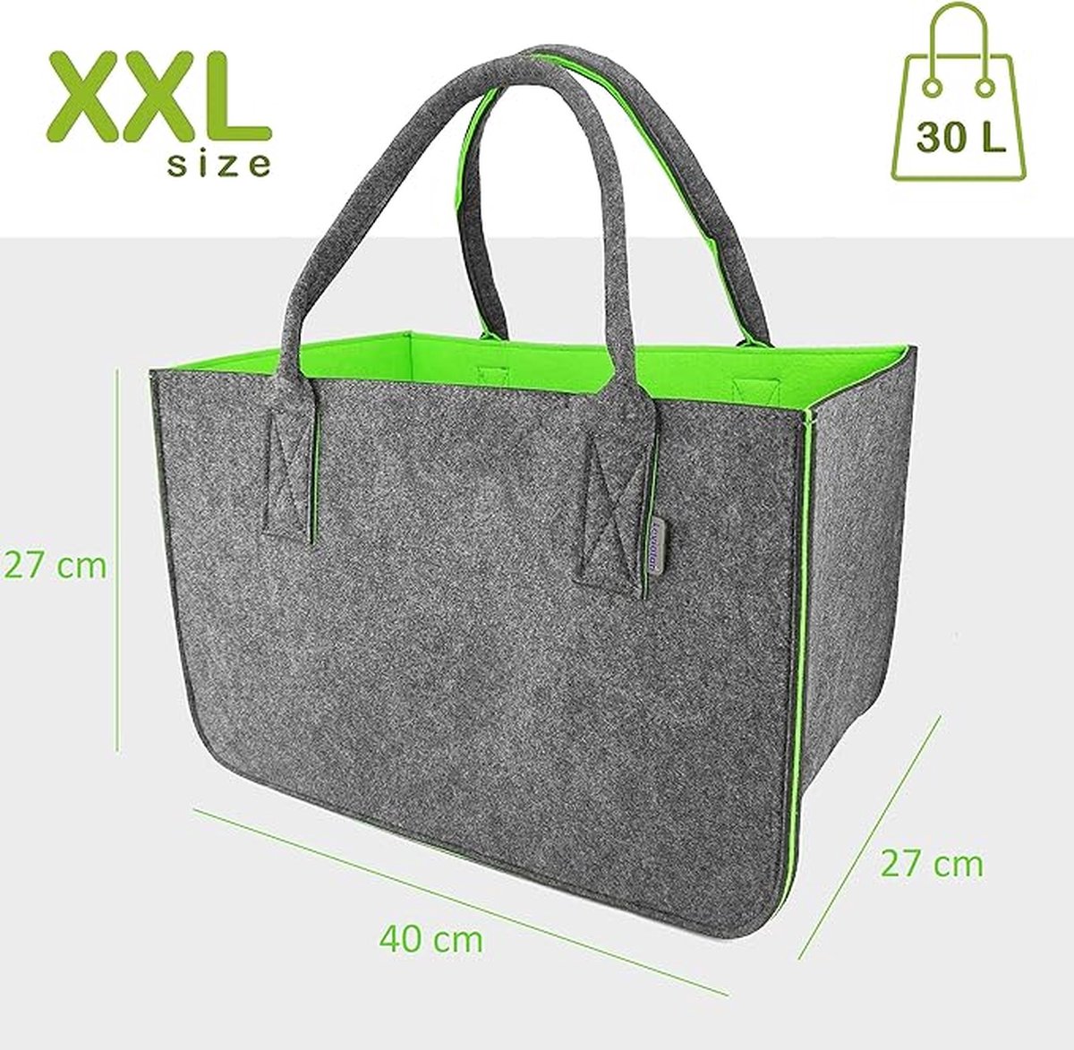 Cerkkapo 2 stuks vilten tassen, shopper, 20 liter, grote vilten tas, 39 x 26 x 20 cm, opvouwbare draagtas, boodschappentas, tas vilt voor speelgoed