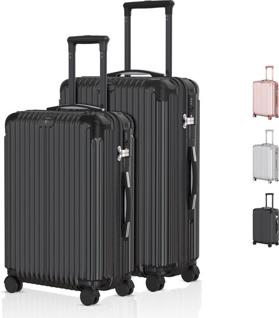 Voyagoux® - Set de valises de voyage M/L - Valises - 2 pièces - Valise de voyage à roulettes - Zwart - Serrure TSA