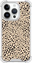 Casimoda® hoesje - Geschikt voor iPhone 14 Pro - Stippen bruin abstract - Shockproof case - Extra sterk - Siliconen/TPU - Bruin/beige, Transparant