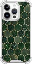 Casimoda® hoesje - Geschikt voor iPhone 14 Pro - Kubus Groen - Shockproof case - Extra sterk - Siliconen/TPU - Groen, Transparant