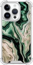Casimoda® hoesje - Geschikt voor iPhone 14 Pro - Groen marmer / Marble - Shockproof case - Extra sterk - Siliconen/TPU - Groen, Transparant