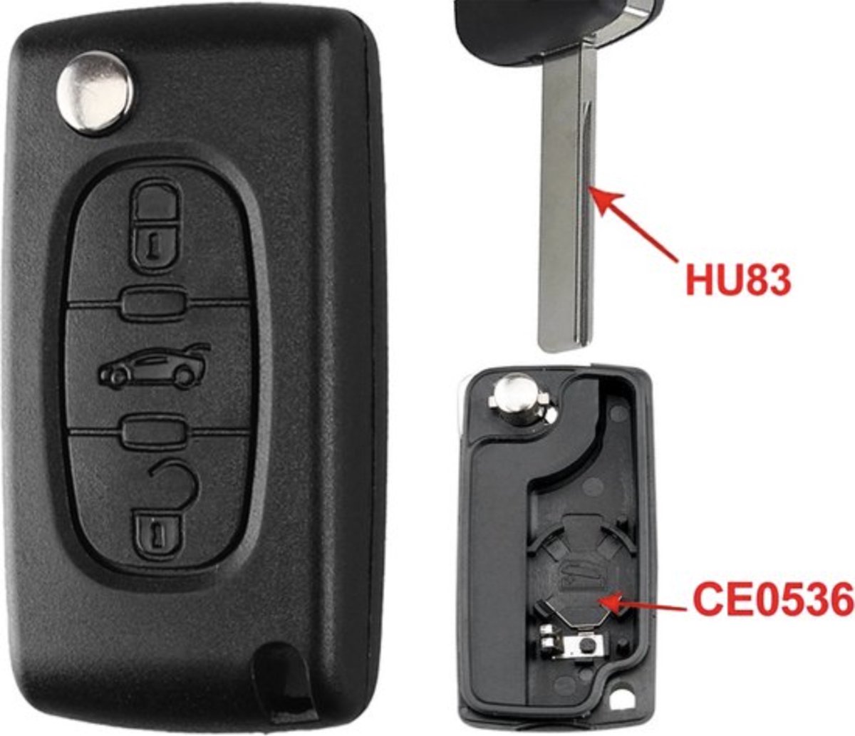 Peugeot 3 knops HU83 /Autosleutel/Autosleutelbehuizing / sleutelbehuizing auto / sleutel / Peugeot 3 knops HU83 CE0536