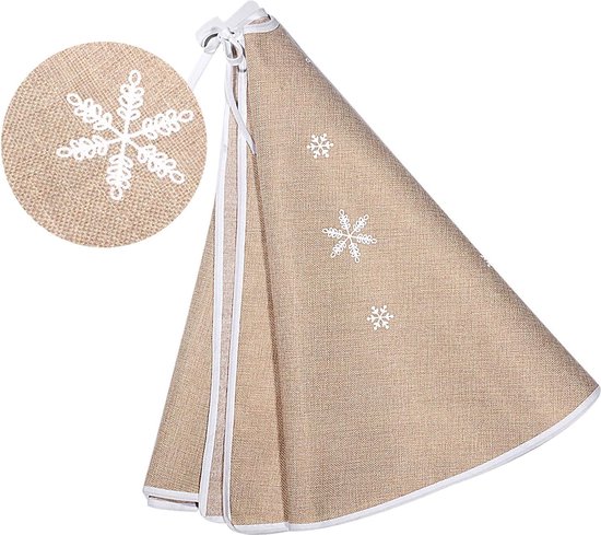 MACTING Kerstboomrok, jute boomrok met witte sneeuwvlokken boom voet basis dekking kerstboom rok voor kerstdecoratie