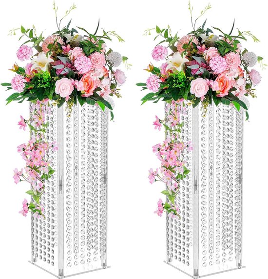 Set van 2 bruiloft centerpieces voor tafelvazen ​​60 cm hoge bloemenvaas bloemenstandaard voor feesttafeldecoraties - massale bruiloft decoratie tafel geometrische kristallen centerpiece standaards
