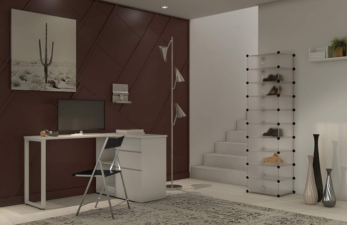 Schoenenrek, DIY, 10 niveaus, van PP-kunststof, halftransparant wit