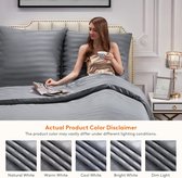 Bedding Set, Satin Stripes, Microfibre, Ultra-Soft Duvet Cover and 2 Pillowcases, 200 x 200 cm, Grey