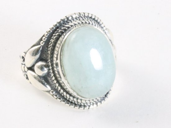 Bague en argent massif avec aigue-marine - taille 18