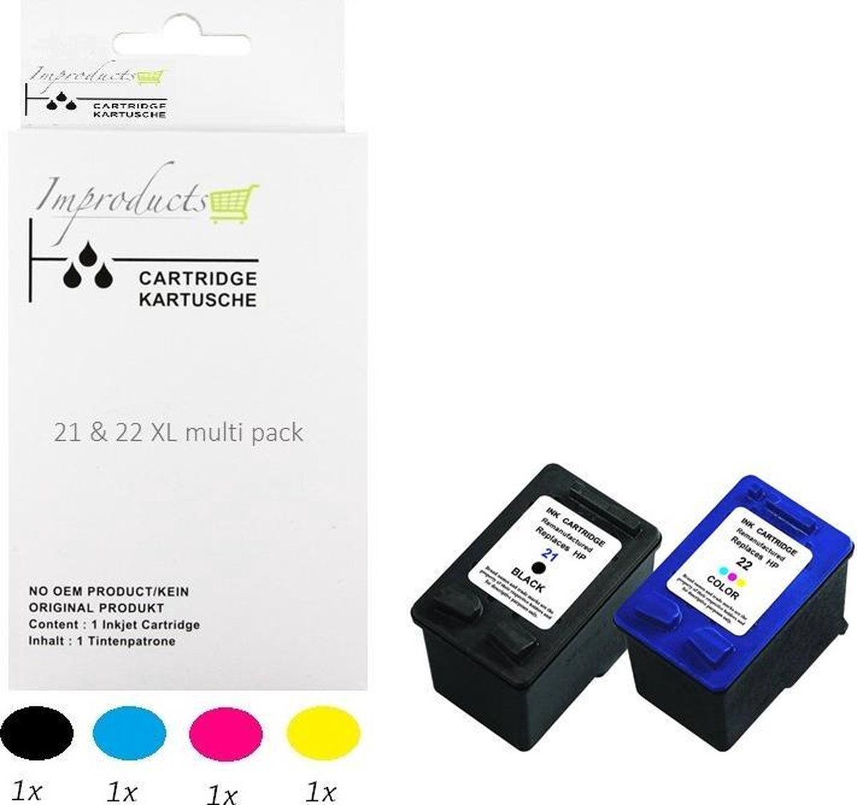 Improducts® Inkt cartridges - Alternatief HP 21 XL / 22 XL - 21XL 22XL C9351AE C9352AE set chip v5