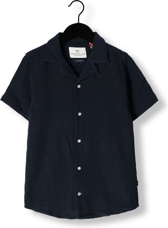 Kronstadt Cuba Muslin Shirt Ss Jongens - Vrijetijds blouse - Donkerblauw - Maat 158/164