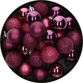 Atmosphera kerstballen - 18x stuks - framboos roze - kunststof - 3 cm