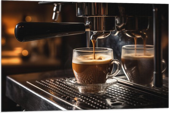 Vlag - Koffie - Kopje - Apparaat - 90x60 cm Foto op Polyester Vlag