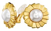 Boucles d'oreilles clip Traveller - Clips oreilles Femme - Couleur or - Perles - Wit - 10 mm - Bloem - Plaqué or 22 carats - 114269
